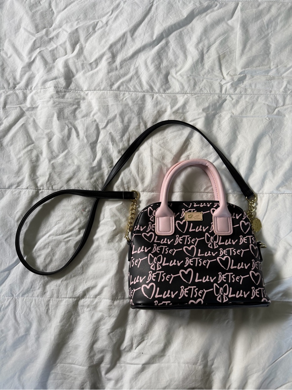 Betsey Johnson Black & Pink 'Luv Betsey' Mini Satchel